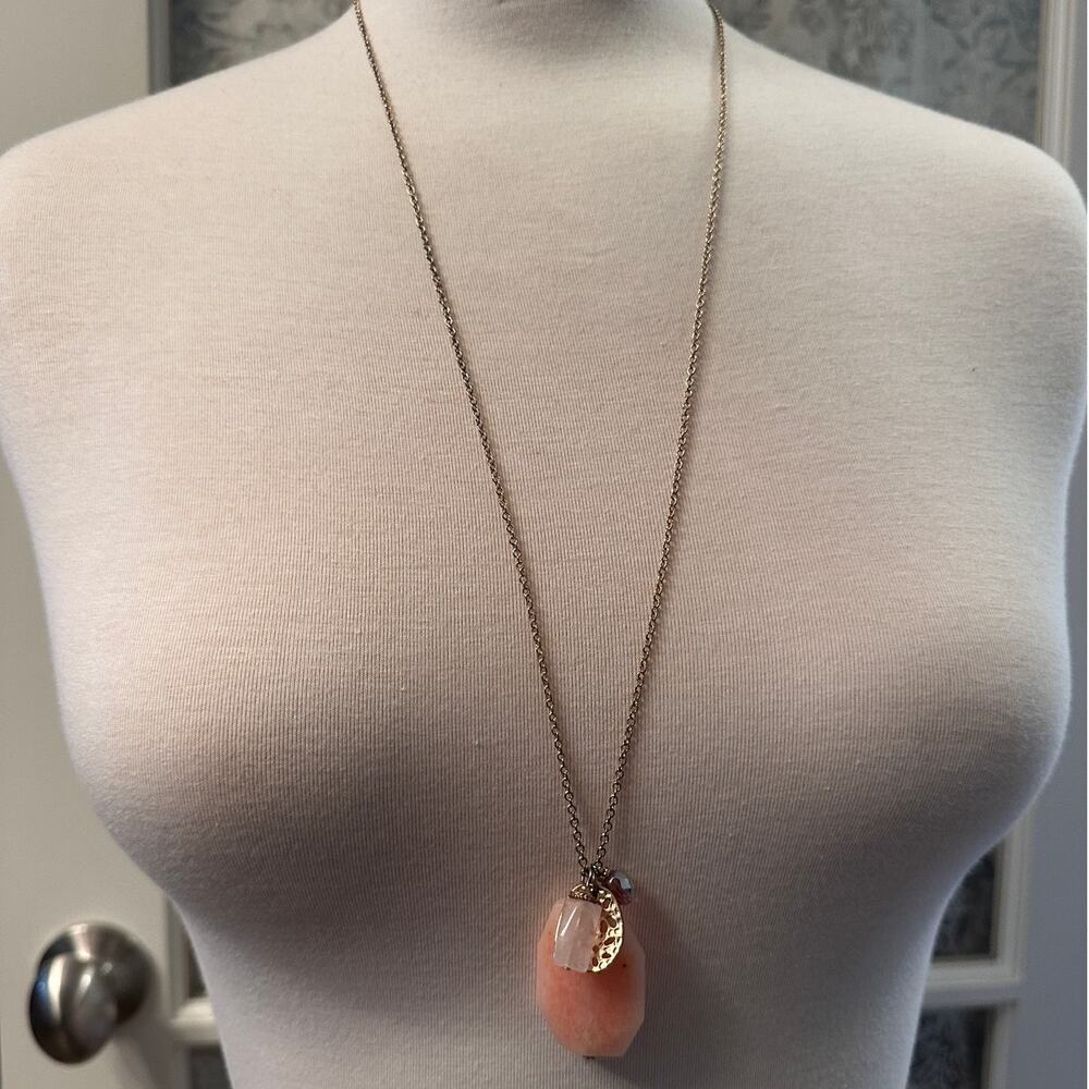 Boutique Gold Long Lightweight Coral Stone Cluster Necklace